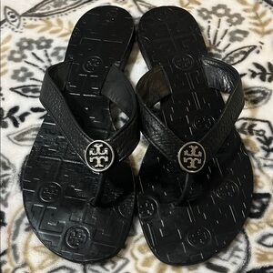 Tory Burch Black Leather Flip Sandals, 7M